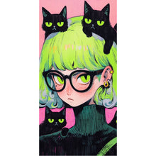 Load image into Gallery viewer, Yishu - Black Cat Girl - 40*80CM 11CT 3 Stamped Cross Stitch