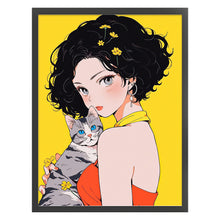 Load image into Gallery viewer, Yishu - Short-Haired Girl And Cat - 45*60CM 11CT 3 Stamped Cross Stitch
