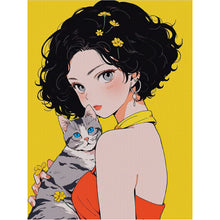 Load image into Gallery viewer, Yishu - Short-Haired Girl And Cat - 45*60CM 11CT 3 Stamped Cross Stitch