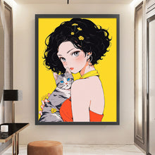 Load image into Gallery viewer, Yishu - Short-Haired Girl And Cat - 45*60CM 11CT 3 Stamped Cross Stitch