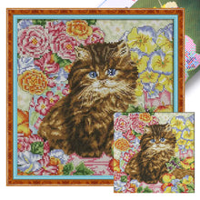 Load image into Gallery viewer, Joy Sunday - Cat Among Flowers - 30*30CM 14CT 2 Stamped Cross Stitch