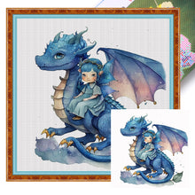 Load image into Gallery viewer, Huancan - Blue Dragon And Girl - 50*50CM 11CT 3 Stamped Cross Stitch