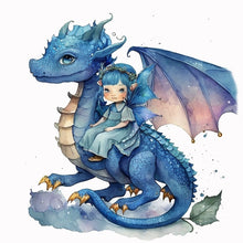 Load image into Gallery viewer, Huancan - Blue Dragon And Girl - 50*50CM 11CT 3 Stamped Cross Stitch