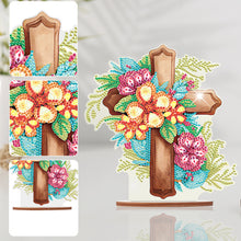 Load image into Gallery viewer, Wooden Special Shaped Flower Cross Diamond Painting Art Kits Desktop Decorations