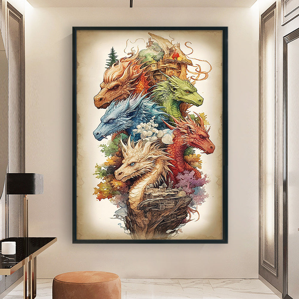 Vintage Poster - Group Of Dragons - Full 11CT Stamped Cross Stitch 40x60CM - Huacan