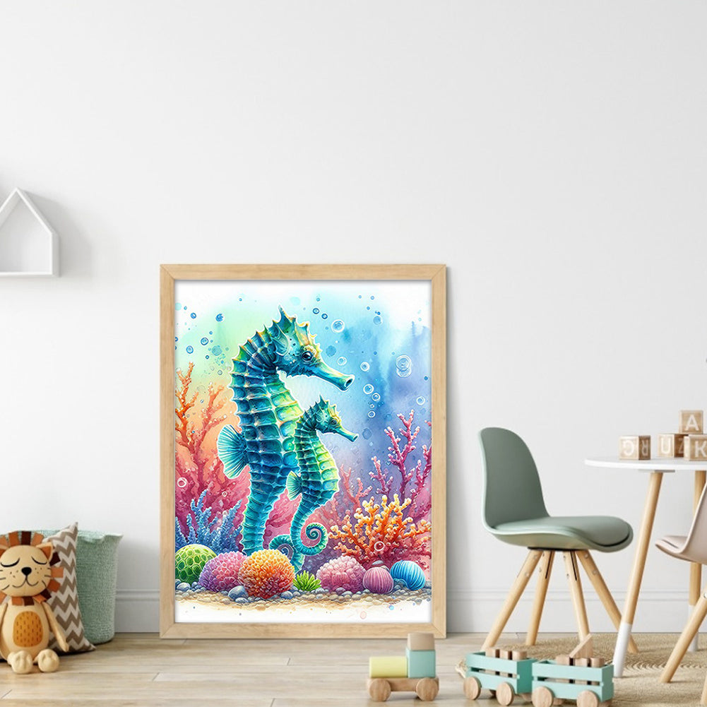 Seahorse In Underwater World - Full 11CT Stamped Cross Stitch 40x55CM - Yishu