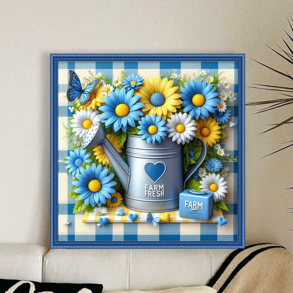 Fresh Flowers In Bucket - Full 11CT Stamped Cross Stitch 40x40CM - Yishu