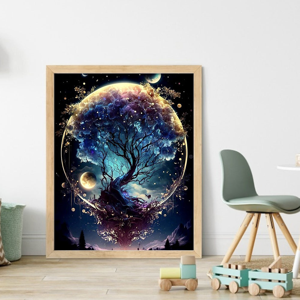 Tree Of Life Under Moon - Full 11CT Stamped Cross Stitch 40x50CM - Huacan