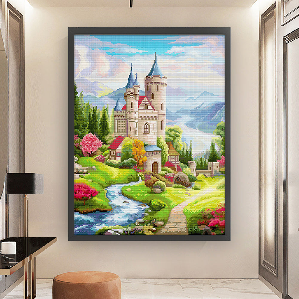 Lake Como - Full 14CT Stamped Cross Stitch 49x61CM - Spring Egyptian Cotton Backstitch(81Colors)