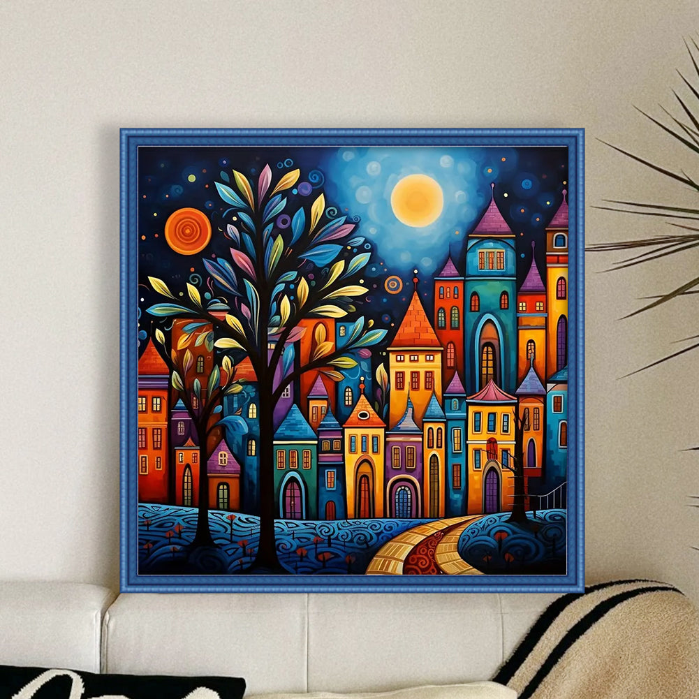 Colorful House - Full 14CT Counted Cross Stitch 40x40CM - Huacan