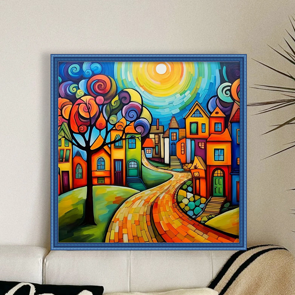 Colorful House - Full 14CT Counted Cross Stitch 40x40CM - Huacan