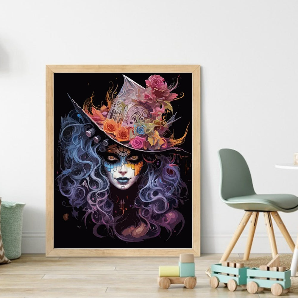Girl With Weird Makeup - Full 11CT Stamped Cross Stitch 40x50CM - Yishu