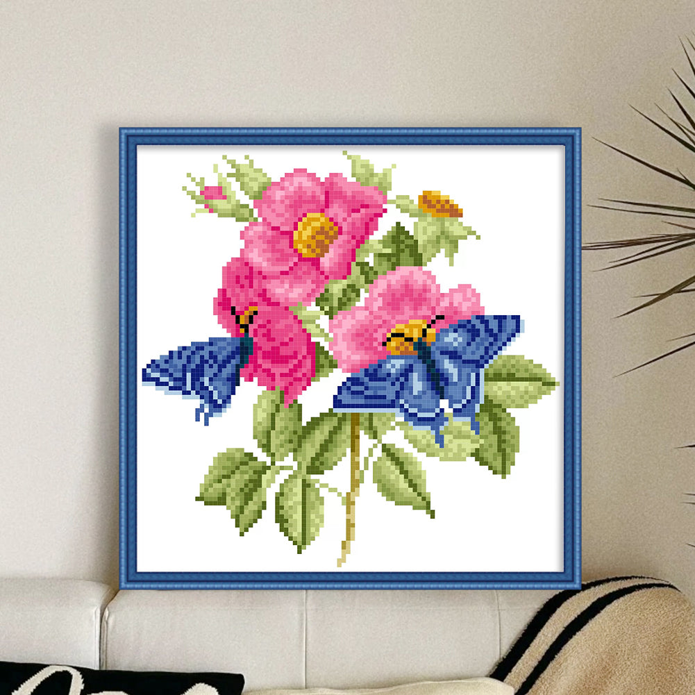 Fluttering Butterflies & Dancing Blossoms - Partial 9CT Stamped Cross Stitch - Bead Embroidery 27x27CM/10.63x10.63in