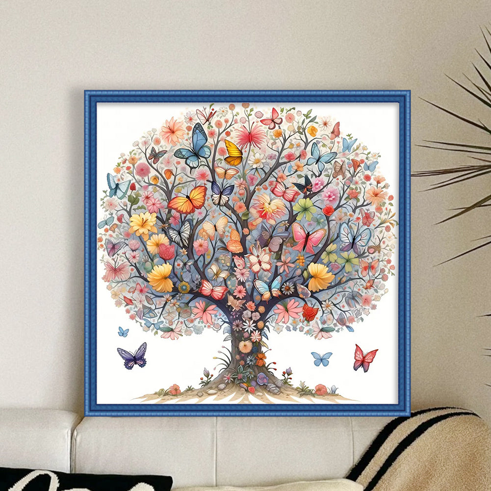Butterfly Tree - Partial 11CT Stamped Cross Stitch 40x40CM - Yishu