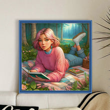 Load image into Gallery viewer, Yishu - Reading Girl - 50*50CM 11CT 3 Stamped Cross Stitch