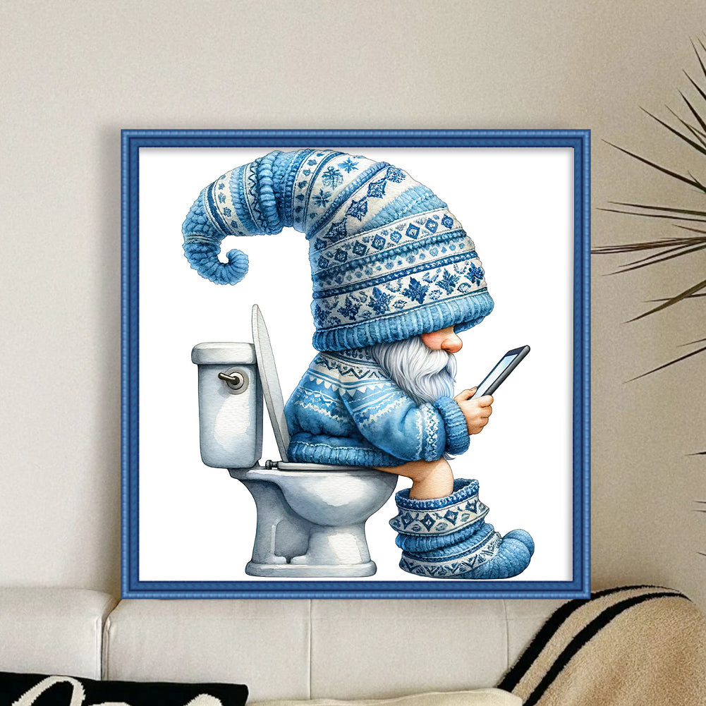 Gnome Using Restroom - Full 18CT Counted Cross Stitch 25x25CM - Huacan