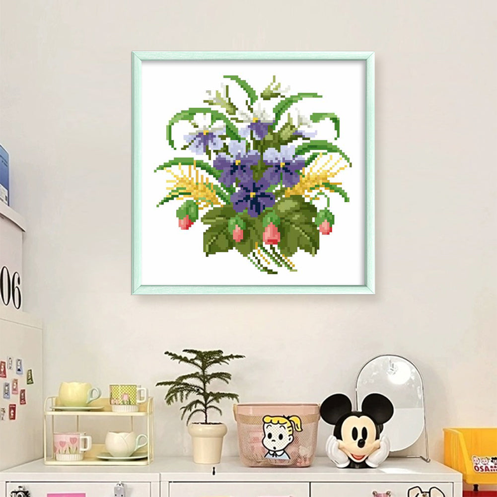Delicate Small Flowers - Partial 9CT Stamped Cross Stitch - Bead Embroidery 25x25CM/9.84x9.84in
