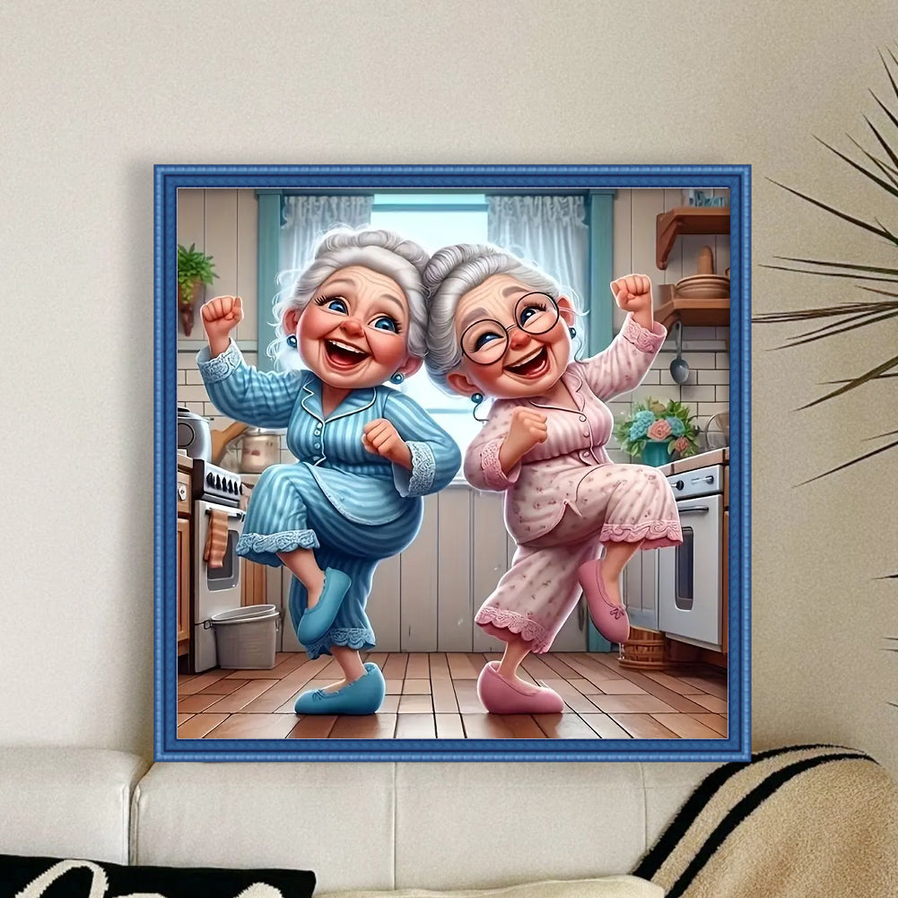 Cheerful Old Lady - Full 11CT Stamped Cross Stitch 45x45CM - Yishu