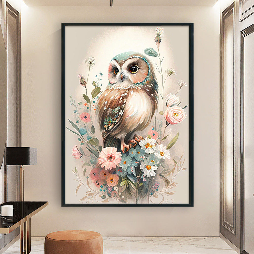 Owl With Flowers - Full 11CT Stamped Cross Stitch 40x60CM - Jinlei