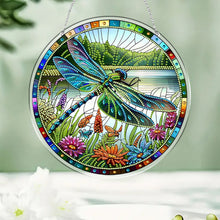 Load image into Gallery viewer, Dragonfly Flower 2D Flat DIY Special Shape Diamond Art Sun Catcher Pendant