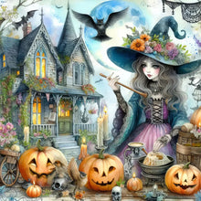 Load image into Gallery viewer, Huancan - Halloween Witch - 50*50CM 11CT 3 Stamped Cross Stitch