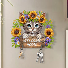 Load image into Gallery viewer, Cat Theme Wood DIY Diamond Painting Hooks Home Decor Craft Kit for Wall Decor