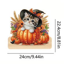 Load image into Gallery viewer, Halloween Pumpkin Cat Wood 2D/Flat DIY Diamond Painting Hooks Home Decor Craft