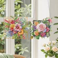 Load image into Gallery viewer, 2Pcs 2D/Flat DIY Flower Diamond Art Pendant DIY Home Decor Hanging Charm