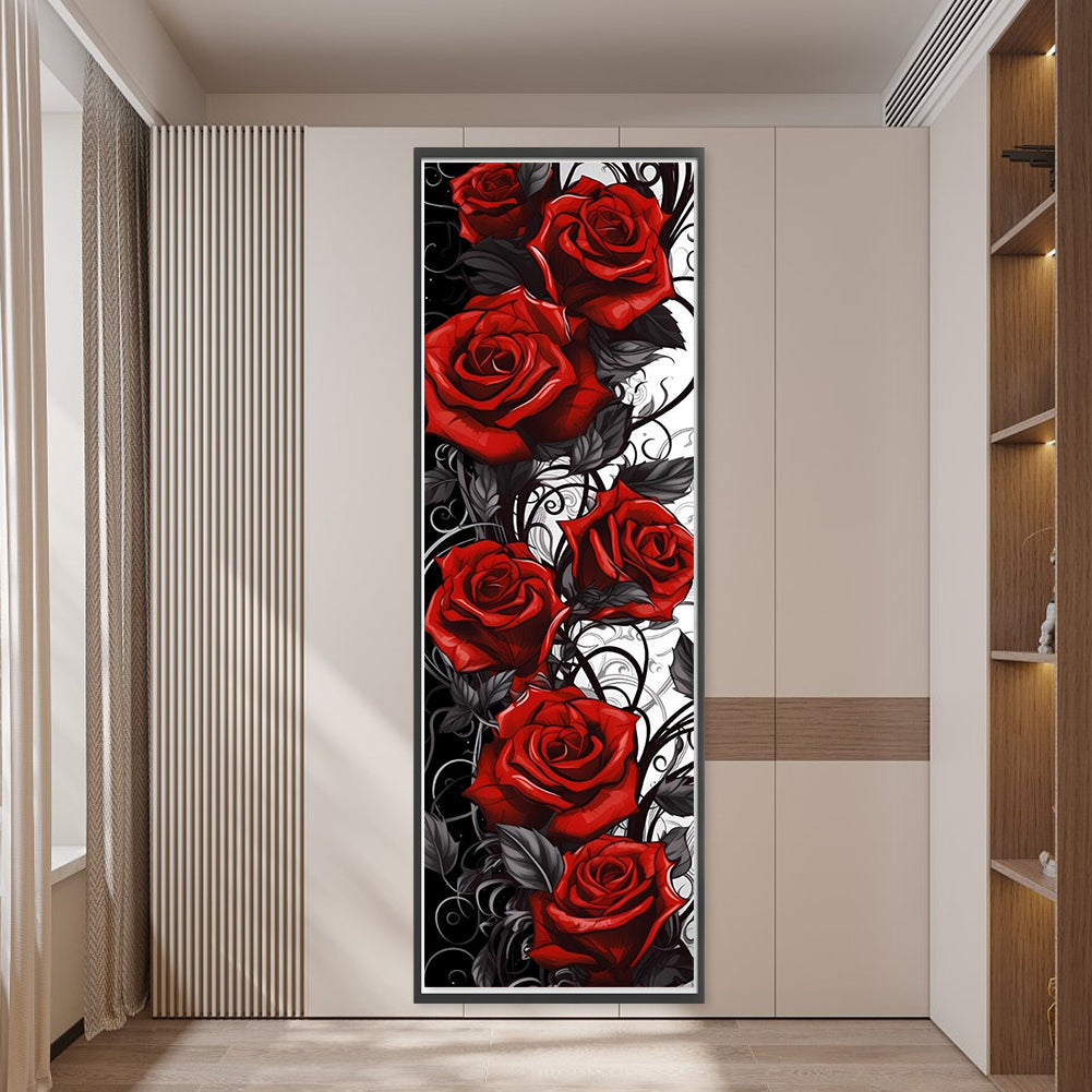 Black Red Rose - Full 11CT Stamped Cross Stitch 30x90CM - Yishu