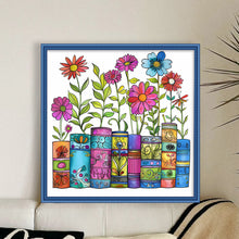 Load image into Gallery viewer, Huancan - Books And Flowers - 50*50CM 11CT 3 Stamped Cross Stitch