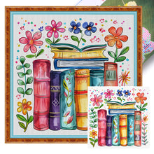 Load image into Gallery viewer, Huancan - Books And Flowers - 50*50CM 11CT 3 Stamped Cross Stitch