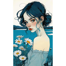 Load image into Gallery viewer, Huancan - Little Blue Daisy Girl - 40*65CM 11CT 3 Stamped Cross Stitch