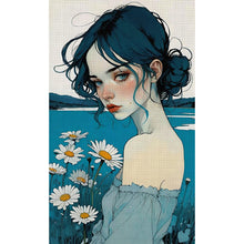 Load image into Gallery viewer, Huancan - Little Blue Daisy Girl - 40*65CM 11CT 3 Stamped Cross Stitch