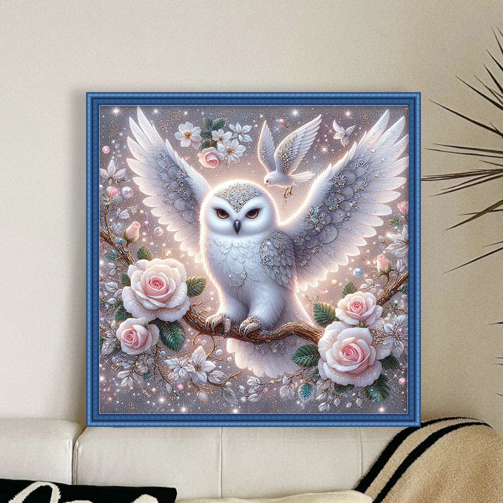 Owl On Flower Branch - Full 11CT Counted Cross Stitch 40x40CM - Yishu