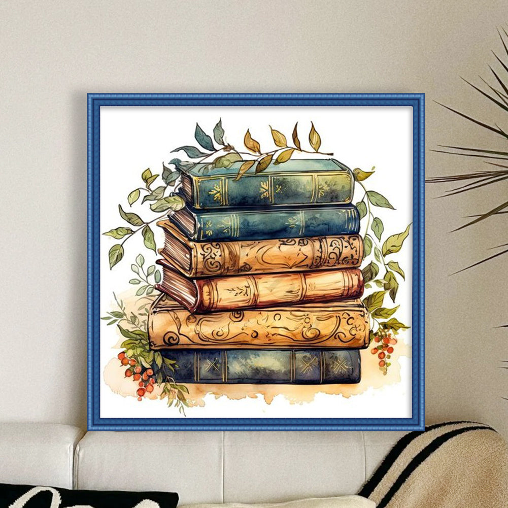 Stack Of Flower Books - Full 11CT Stamped Cross Stitch 40x40CM - Yishu