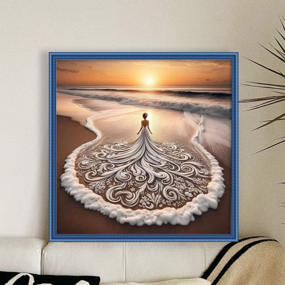 Beach Girl - Full 11CT Stamped Cross Stitch 45x45CM - Yishu
