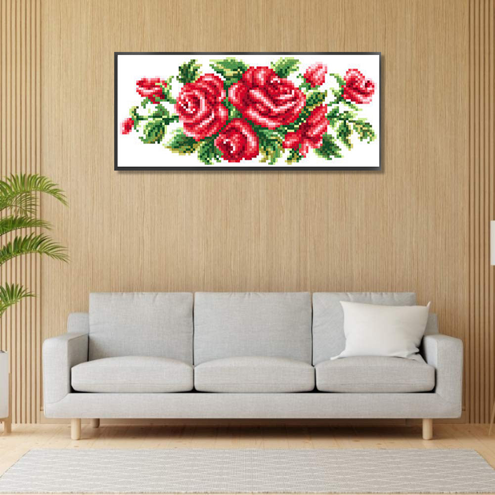Sleeping Rose - Partial 9CT Stamped Cross Stitch - Bead Embroidery 31x13CM/12.20x5.12in