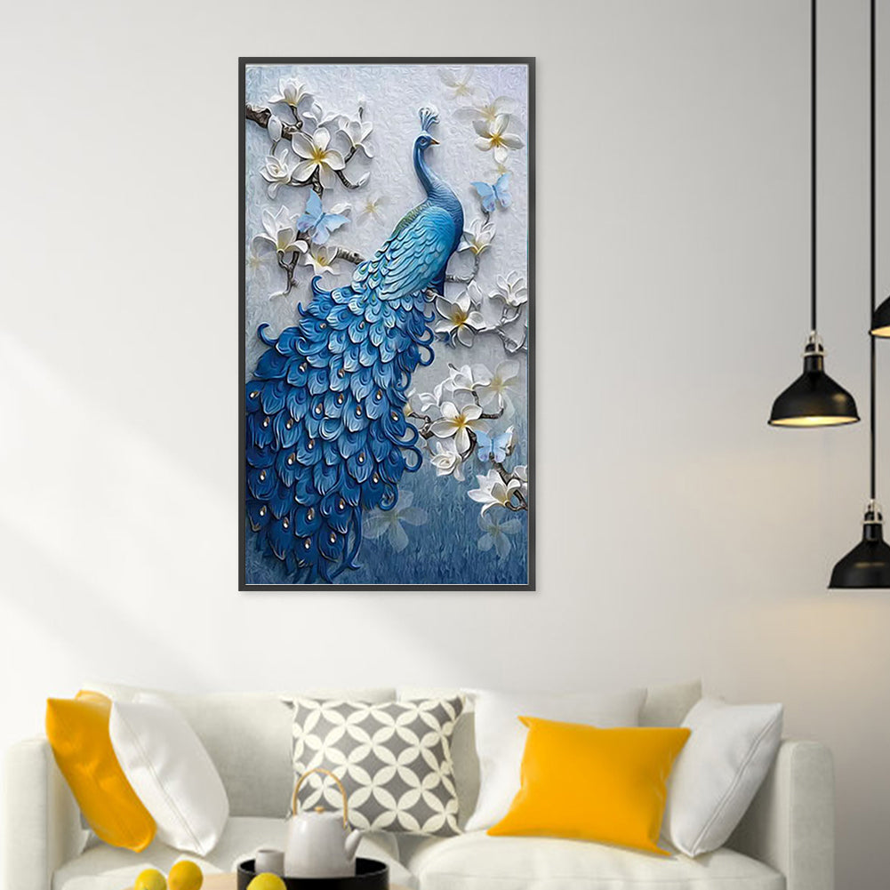 Oil Painting Peacock - Full 9CT Stamped Cross Stitch - Bead Embroidery 30x56CM/11.81x22.05in
