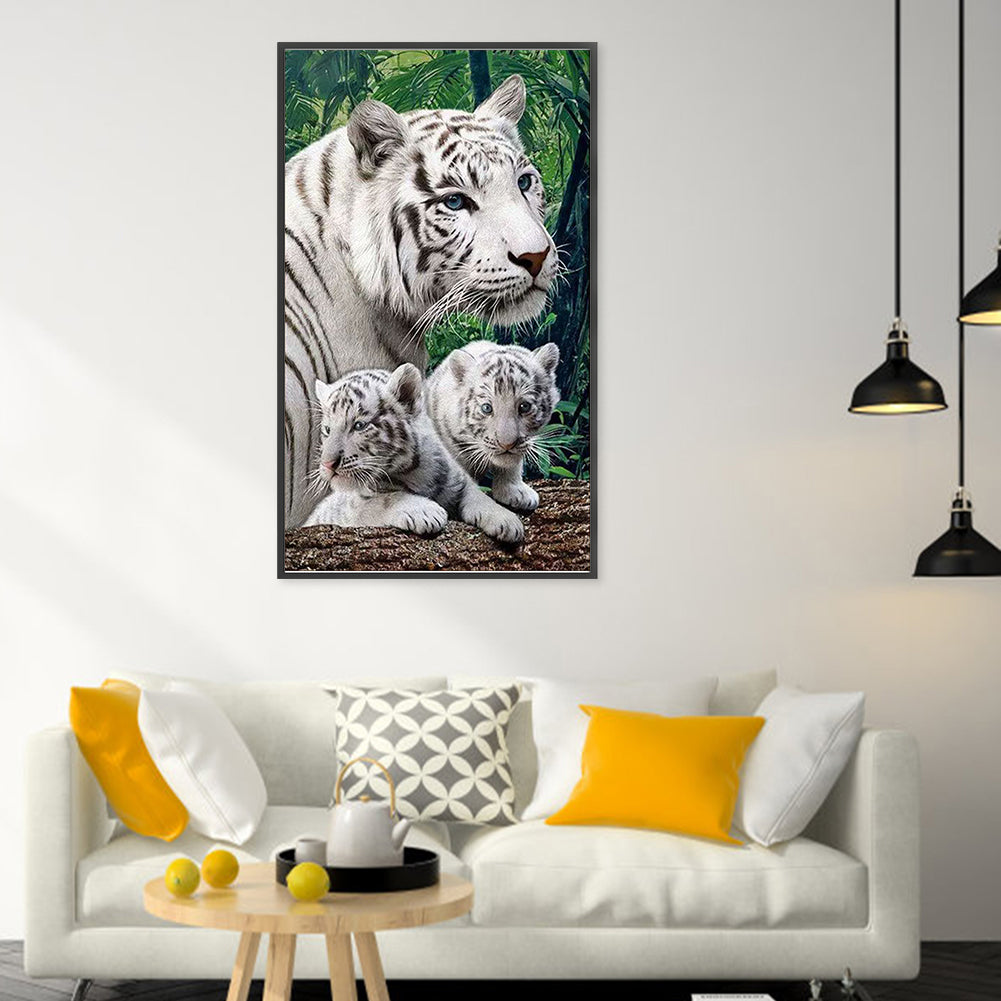 Mother Tiger & Cub - Full 9CT Stamped Cross Stitch - Bead Embroidery 35x58CM/13.78x22.83in