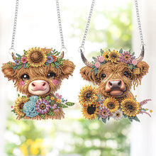 Load image into Gallery viewer, 2pcs Sunflower Calf 2D Flat DIY Diamond Art Pendant Wall Decor for Home & Window