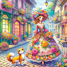 Load image into Gallery viewer, Yishu - Girl And Kitten On The Street - 50*50CM 11CT 3 Stamped Cross Stitch