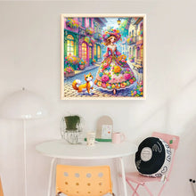 Load image into Gallery viewer, Yishu - Girl And Kitten On The Street - 50*50CM 11CT 3 Stamped Cross Stitch