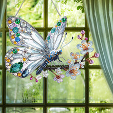 Load image into Gallery viewer, Acrylic Special Shape Butterfly Cherry Blossom Diamond Painting Hanging Pendant