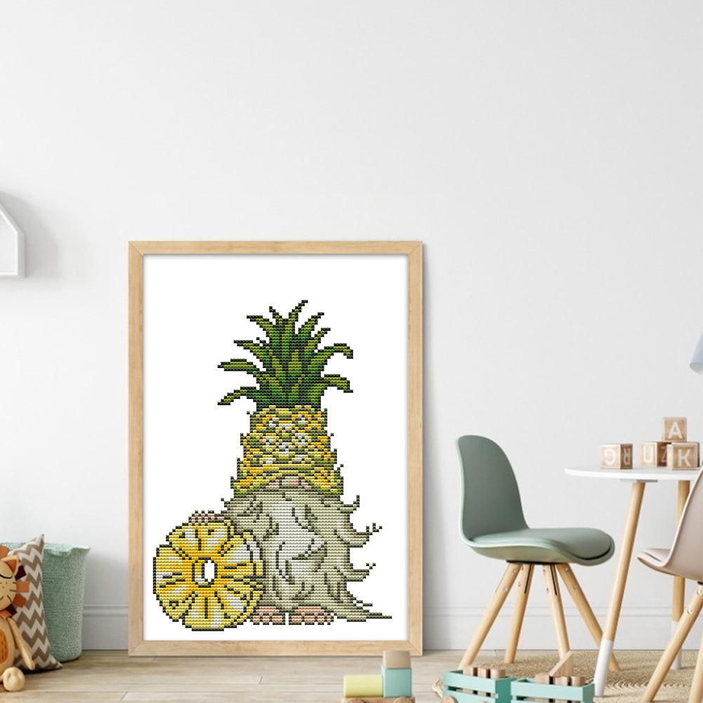 Pineapple Gnome - Partial 11ct Stamped Cross Stitch - Bead Embroidery 25x35CM/9.84x13.78in