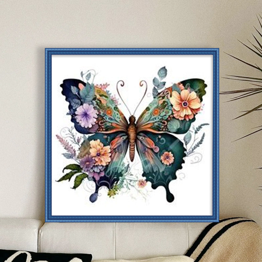 Flower And Butterfly - Full 11CT Stamped Cross Stitch 40x40CM - Huacan