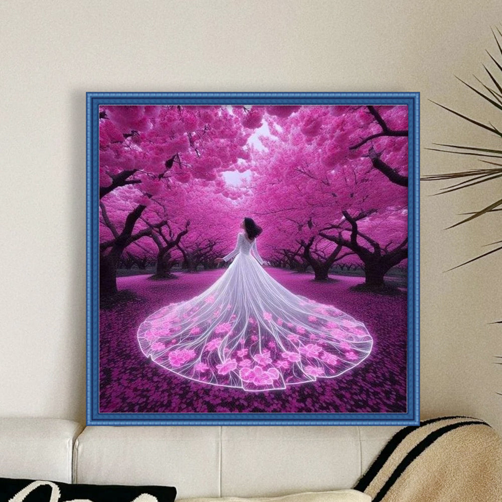 Girl In Pink Beach Dress - Full 11CT Stamped Cross Stitch 45x45CM - Diy