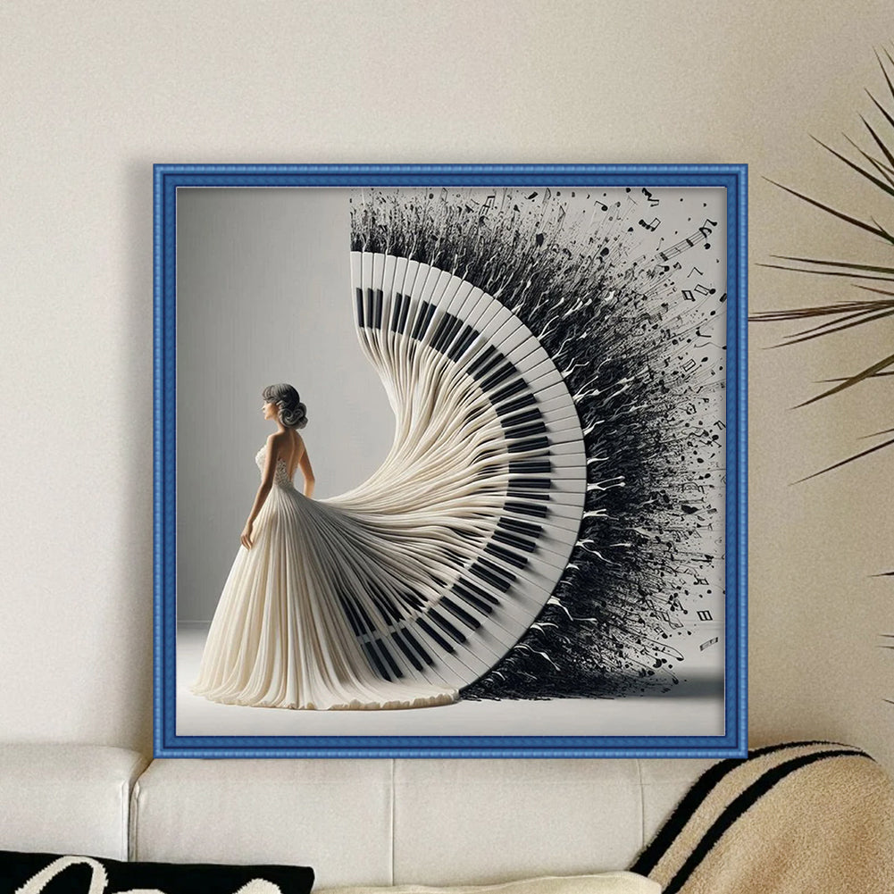 Piano Girl - Full 18CT Counted Cross Stitch 40x40CM - Huacan