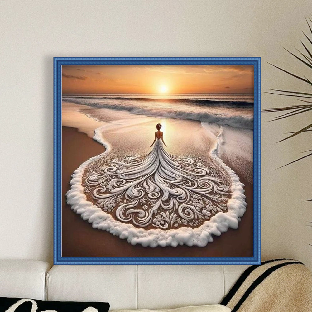 Beach Girl - Full 18CT Counted Cross Stitch 45x45CM - Huacan