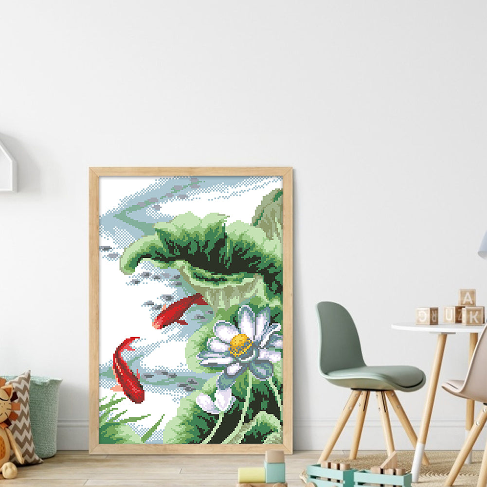 Lotus & Carp - Partial 9CT Stamped Cross Stitch - Bead Embroidery 34x50CM/13.39x19.69in
