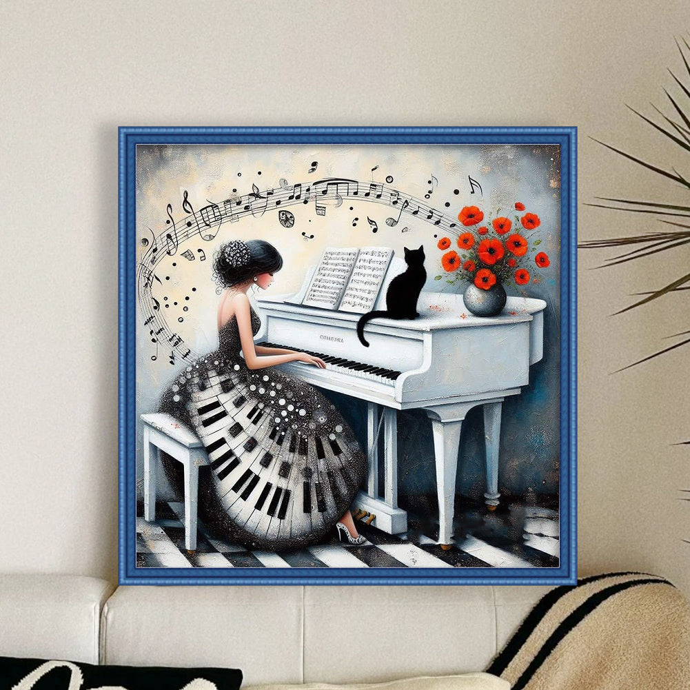 Piano Girl - Full 11CT Counted Cross Stitch 40x40CM - Yishu